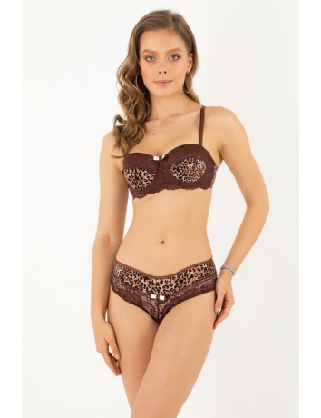 Miorre Push-Up Dolgulu Straplez Leopar Desenli Sütyen Takım