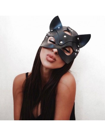 Fantezi Deri Seksi Siyah Kedi Maskesi