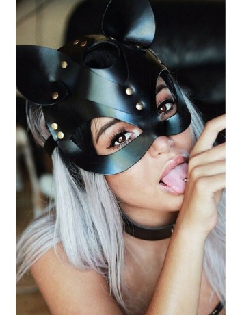 Fantezi Deri Seksi Siyah Kedi Maskesi