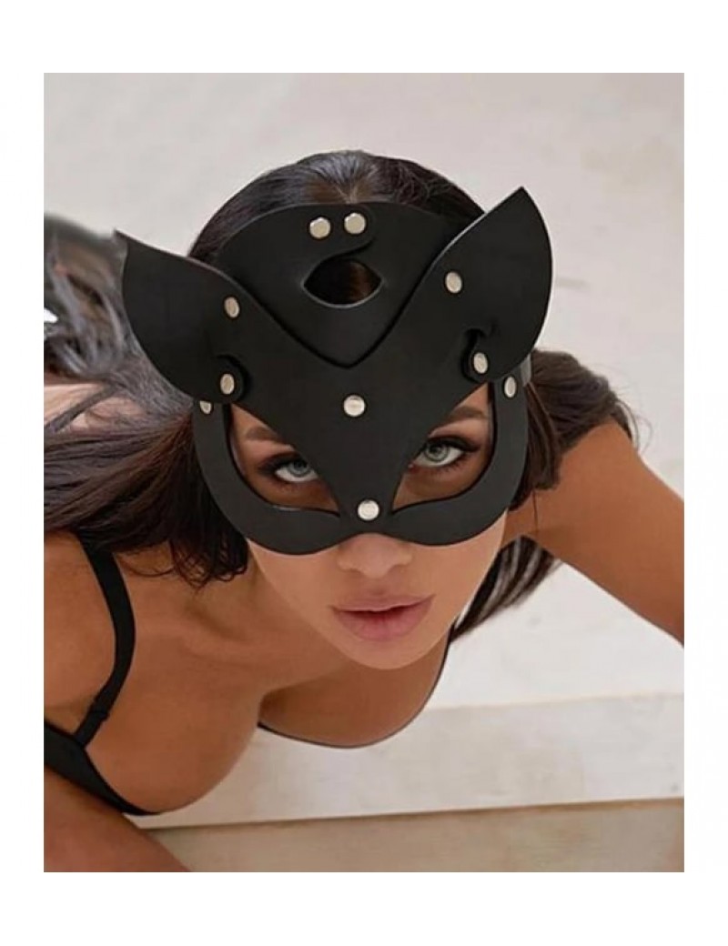 Fantezi Deri Seksi Siyah Kedi Maskesi