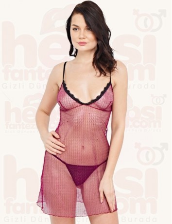 İntimo Kırmızı 2li Tül Gecelik Takım