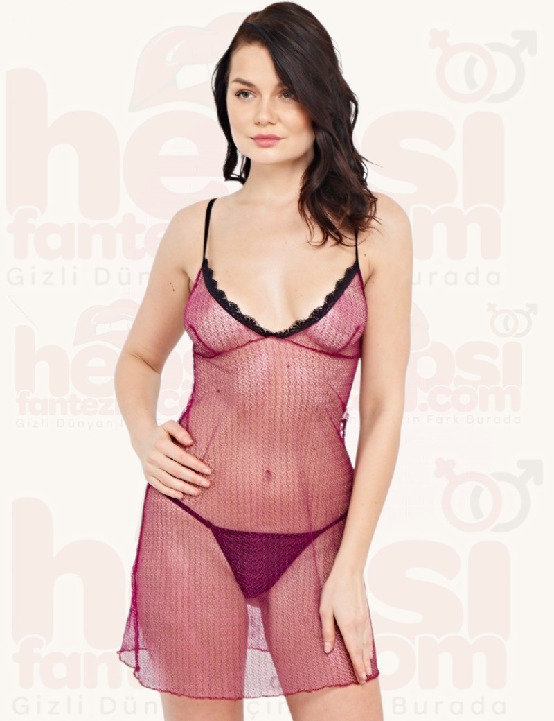 İntimo Kırmızı 2li Tül Gecelik Takım