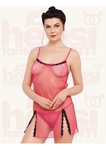 İntimo Siyah-Kırmızı 2li Tül Gecelik