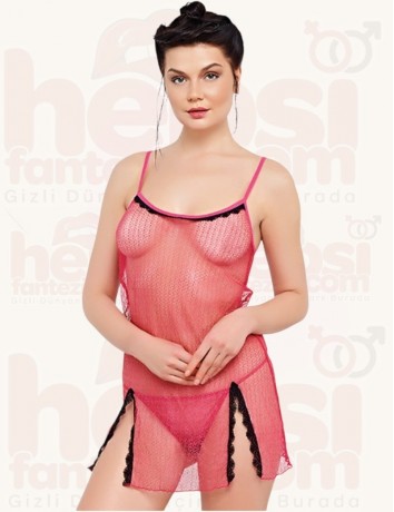 İntimo Siyah-Kırmızı 2li Tül Gecelik