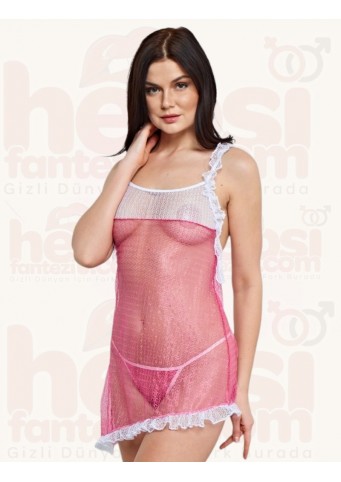 İntimo 2li Pembe-beyaz Gecelik