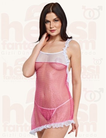 İntimo 2li Pembe-beyaz Gecelik